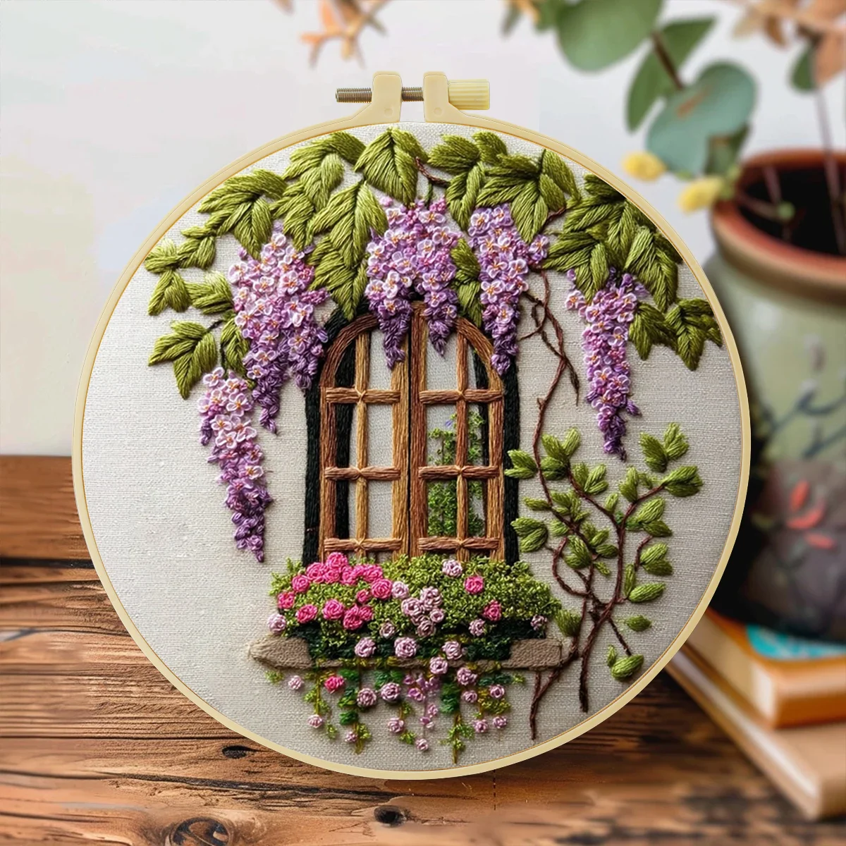1pc 20X20CM/15X15CM 7.87/6.3inch Embroidery Starter Kit DIY Kit Home Decor, Windows and Flowers, Embroidery Kit