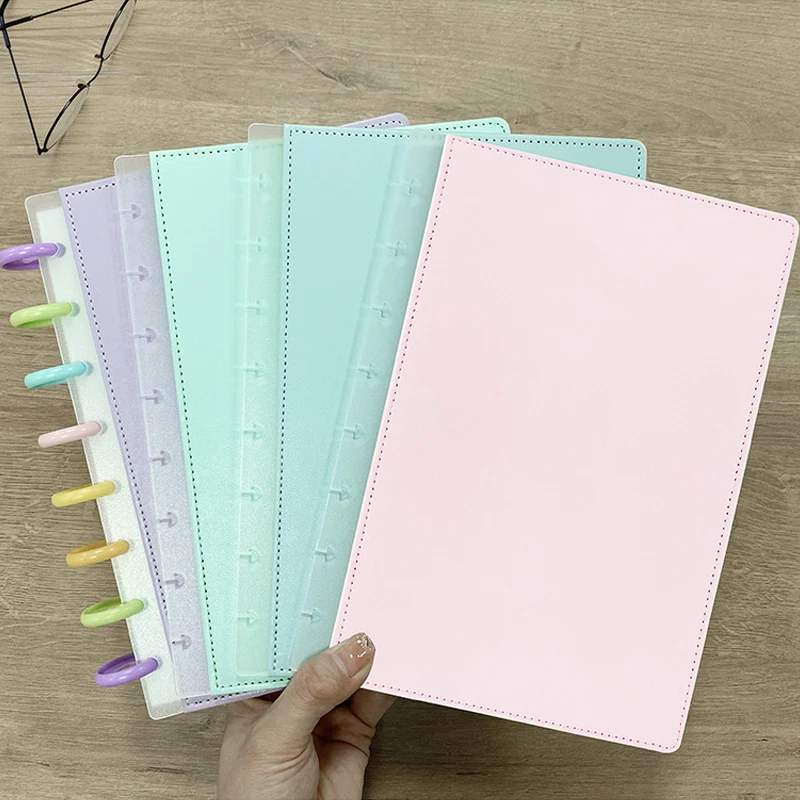 A5 PU Mushroom Hole Notebook Cover 8 Disc Ring T Type Holes Planner Protective Shell Leather Color Cover Office Supplies