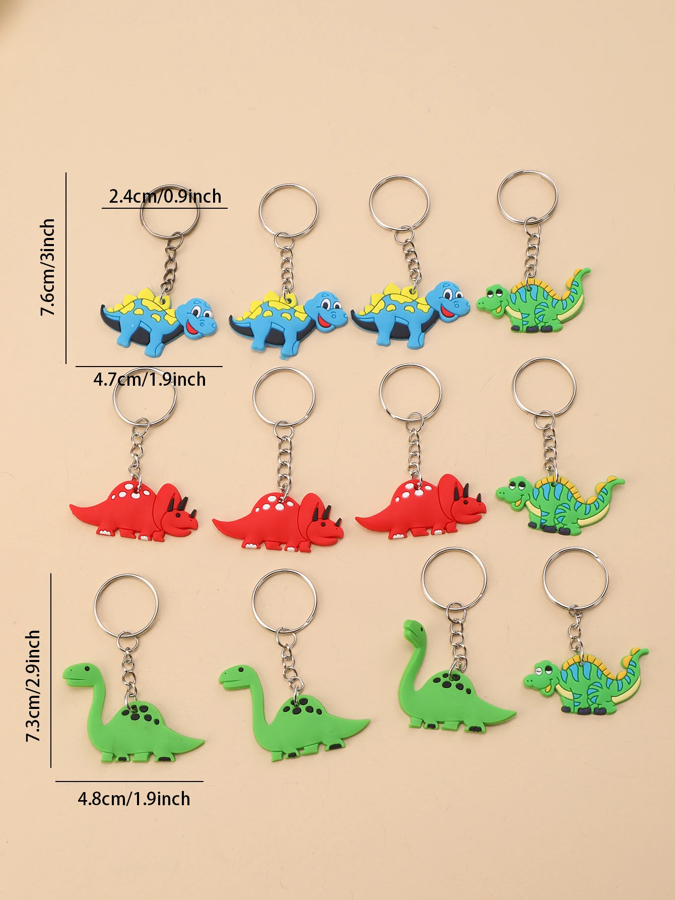 12pcs PVC Dinosaurs Keychain Cartoon Animals Pendant Key Chain purse Bag Backpack Charm Birthday Party Favor Supplies