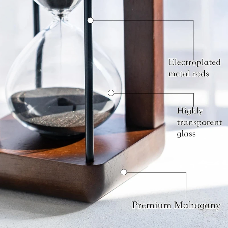 Large Premium Walnut Hourglass,60 Minutes Sand ,Hour Glass with Sand Timer for Gift,Hourglass Decor for Desk B-A50M
