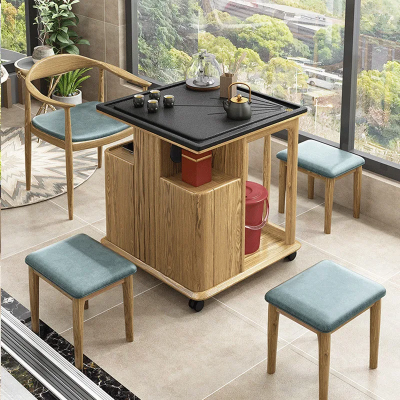 

Balcony Solid wood Kung Fu tea table New Chinese-style living room Small apartment Ash wood Kung Fu tea table Multi-functional m