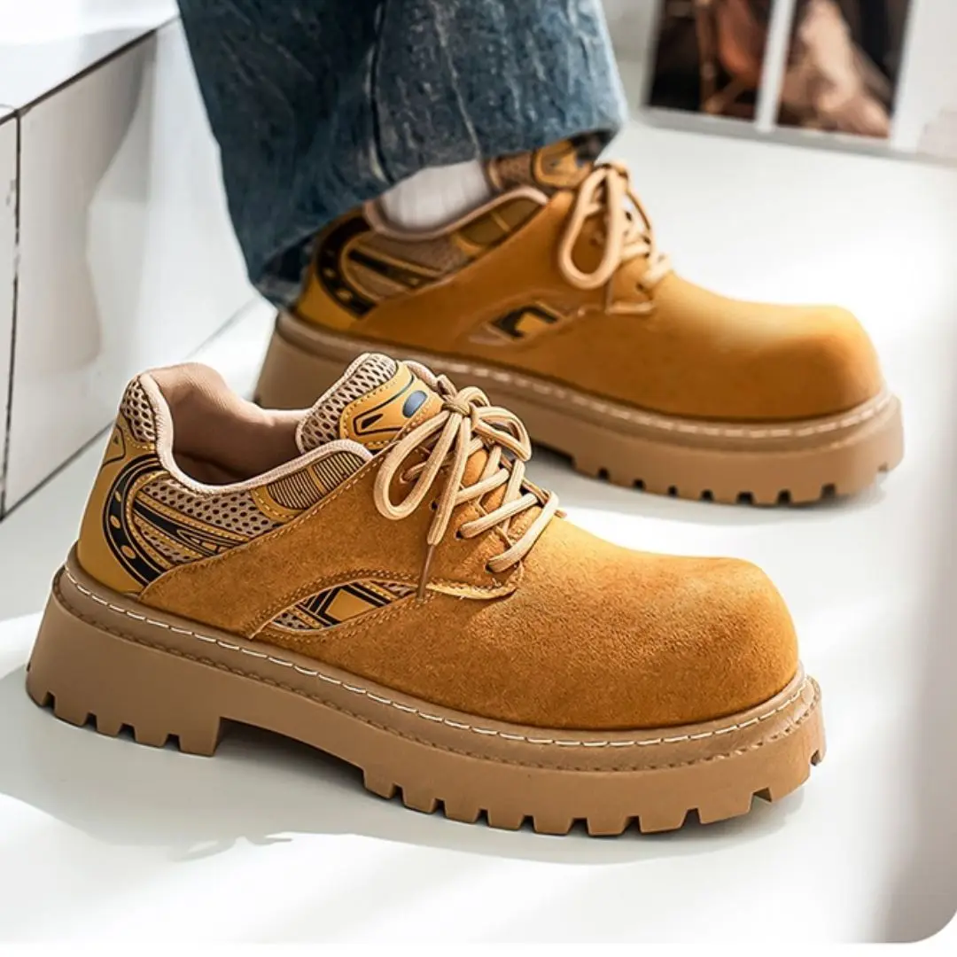 

Breathable Men's Casual Leather Shoes Fashionable Trendy Large-head Derby Shoes for Men Outdoor Workwear Rubber Sole Sneakers