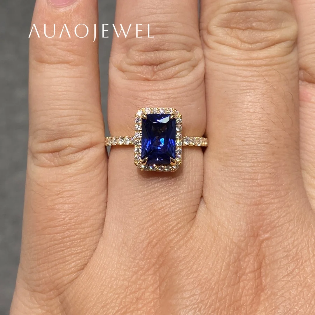 

AUAOJEWEL 2.5Ct Lab Sapphire Ring Radiant Cut 14K 18K 9K Solid Gold Jewelry 925 Silver Moissanite Women Engagement Rings Gift