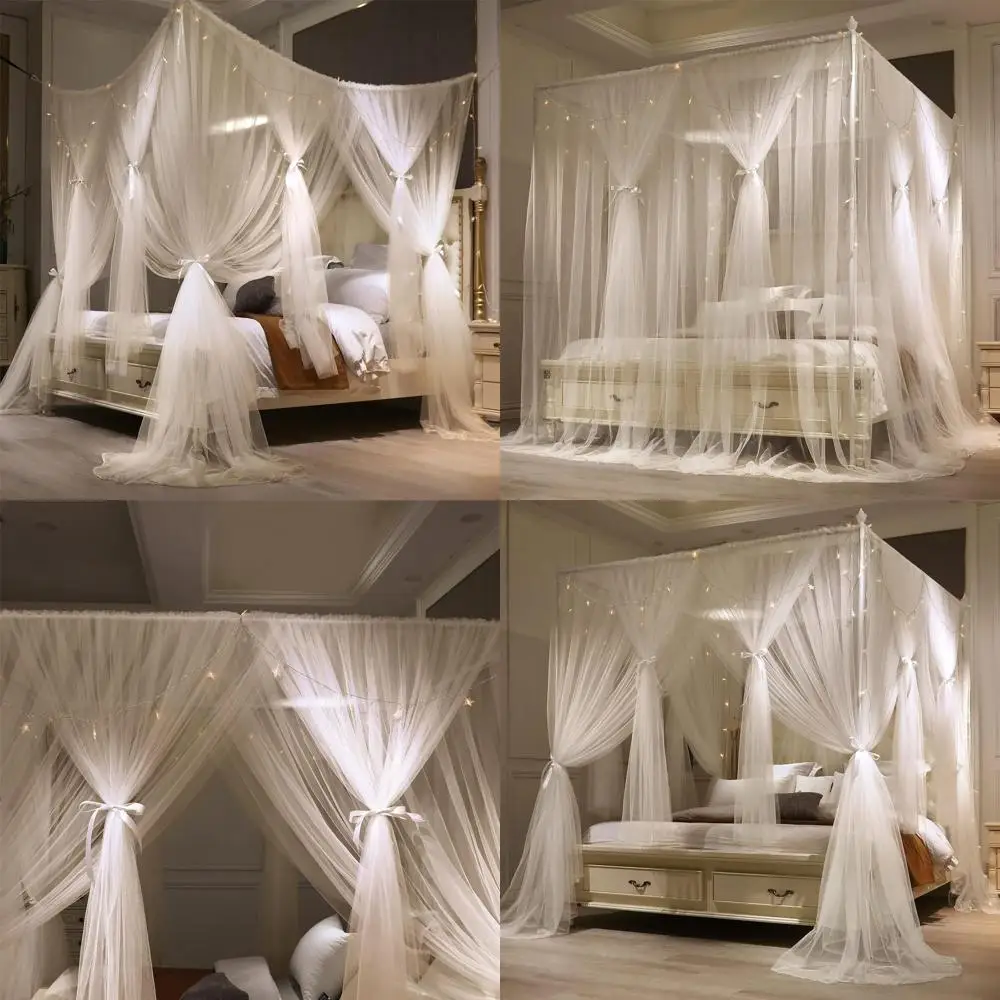 

Double Layer Princess Bed Canopy with 4 Openings, Mosquito Net, White, King Size