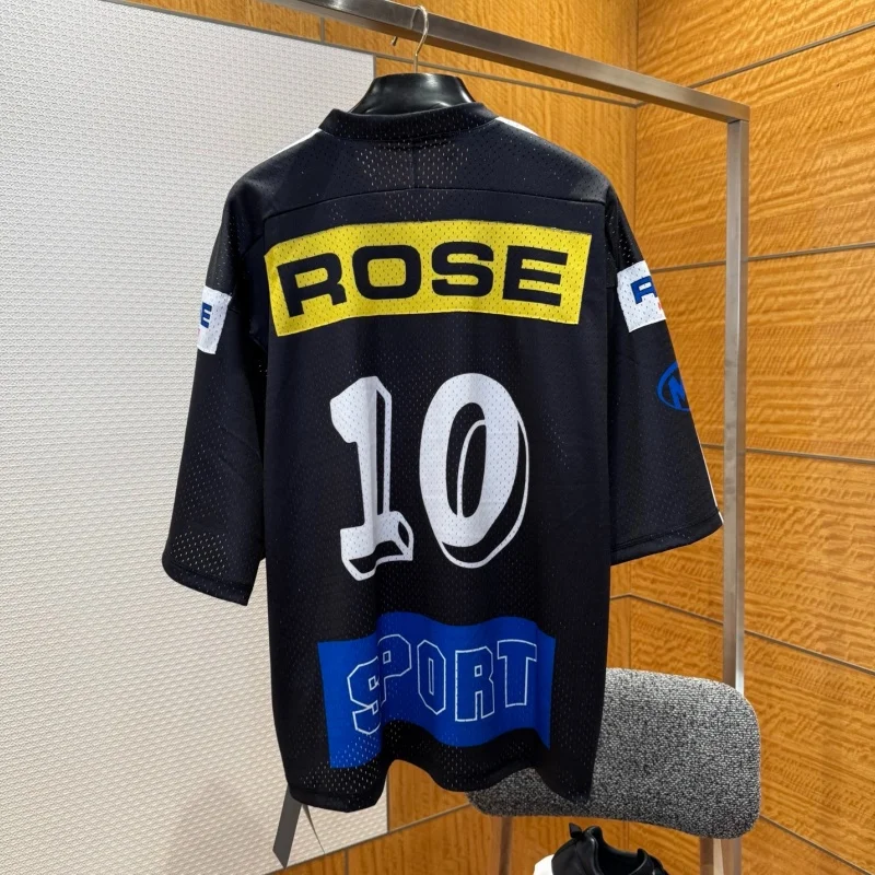 White Cyan Summer Martine Rose Jersey Patchwork Mesh V-neck Men Women Short Sleeved T-shirt Fashion Loose Sports Tshirt