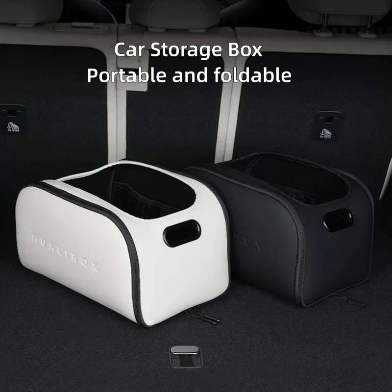 The foldable car storage box features a detachable side with mesh pockets an extra-wide opening for easy access and dual handles