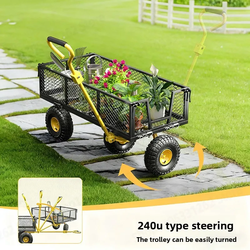 Utility Cart Hand Truck, Removable Mesh Flatbed Cart for Camping