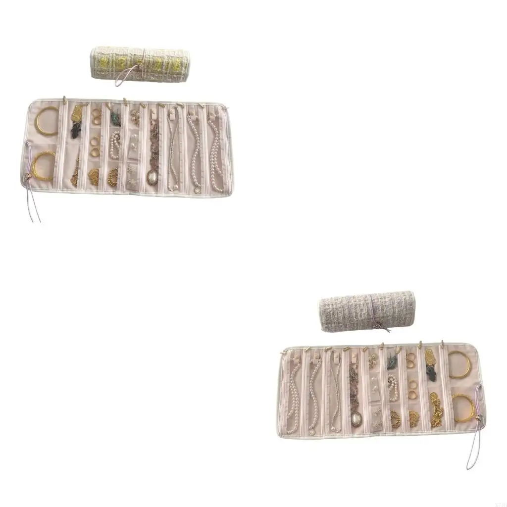 

Sustainable Fabric Jewelry Organiser for Women Portable Multi Compartment Storage Bag For Necklaces Earrings