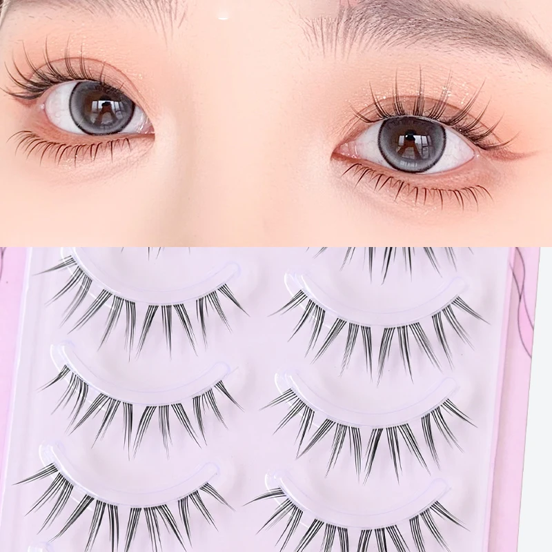 BLINKWAVE Katzenkrallen-Künstliche Wimpern 8-11mm Transparentes Band Volle Streifen Tägliches & Idol-Make-up Natürliche Wispy-Wimpern Koreanischer Girlgroup-Stil