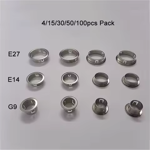 Silver G9 E14 E27 Metal Thread Socket Ring, Zinc Galvanised 20mm 27mm 40mm Screw Adapter Rings for E12 E26 Halogen Socket Holder