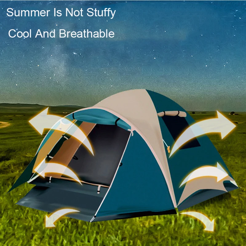 Outdoor Camping Tent 4-6 People Thickened Warm Waterproof Camping Tent Portable Folding Simple Beach Shade Ventilation Tent