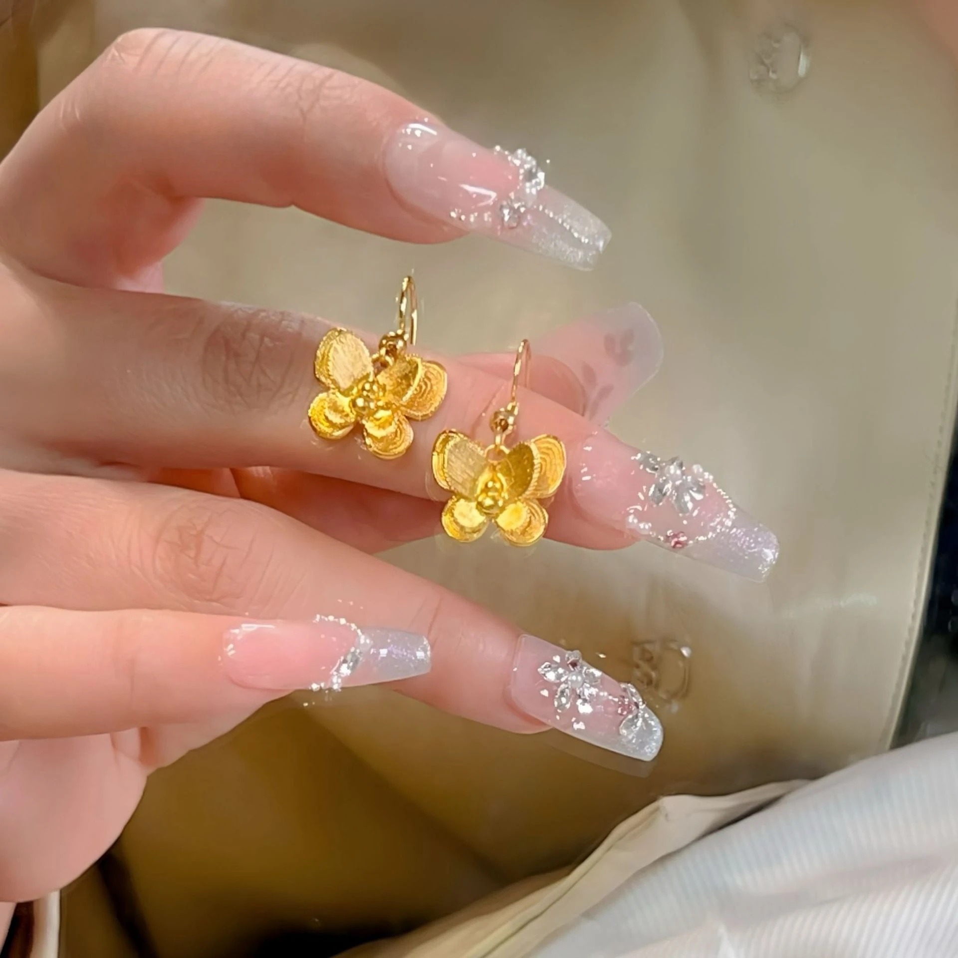 

Elegant 18 K Gold Color Double Layered Butterfly Earrings for Women Wedding Birthday Drop Earrings Jewelry Gifts