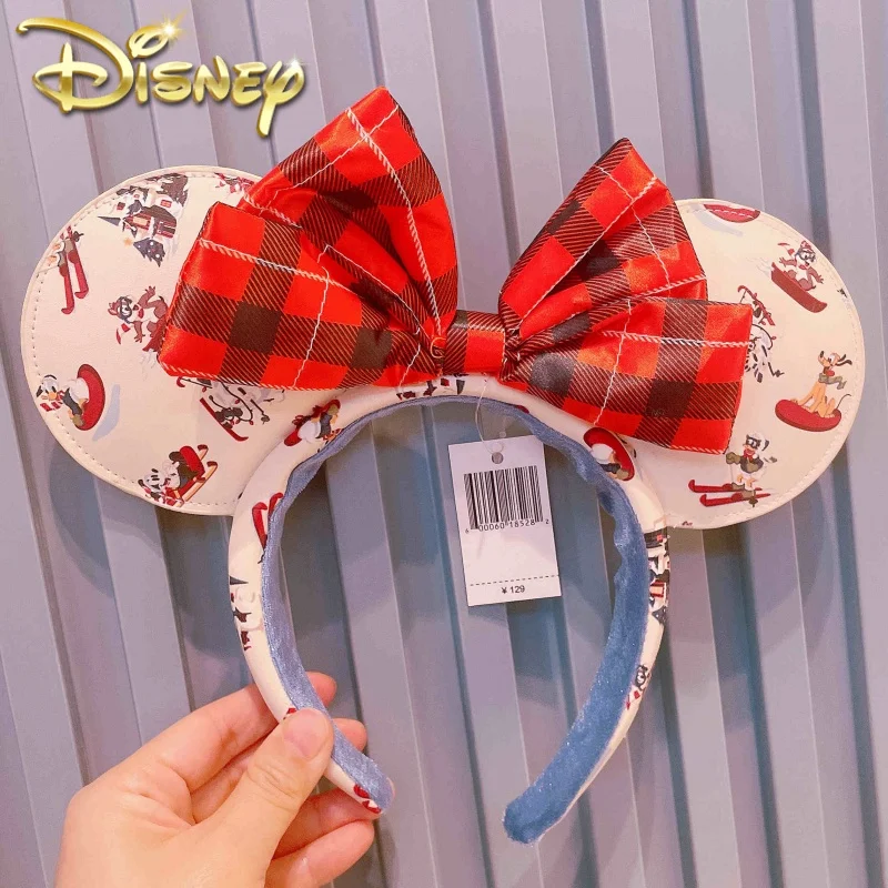 2024 الأصلي ديزني ميكي ميني آذان عقال ديزني لاند الجلود عقال هيرباند الترتر القوس حفلة إكسسوارات الشعر هدية