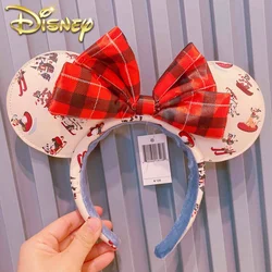 2024 Original Disney Mickey Minnie Ears Headband Disneyland Leather Headband Hairband Sequin Bow Party Hair Accessories Gift