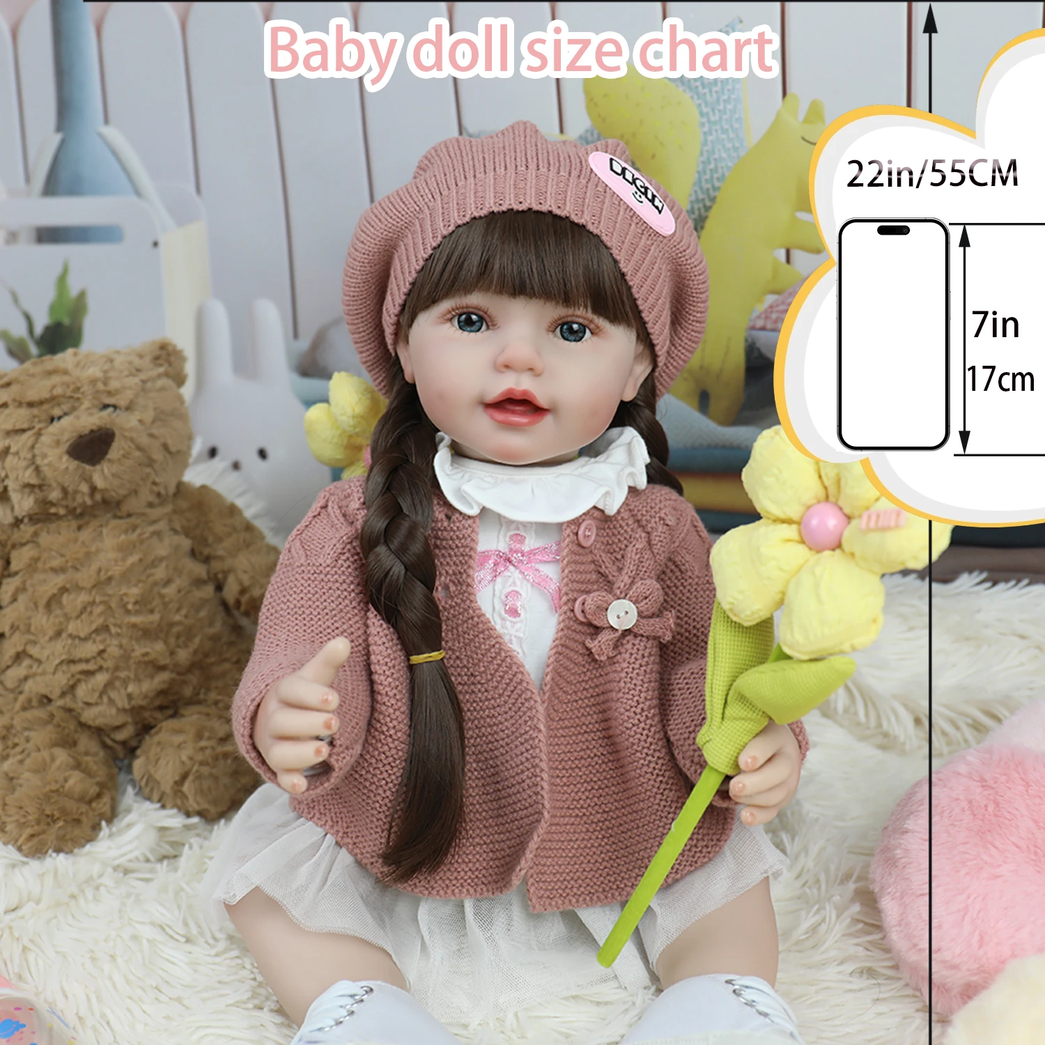 

55CM Realistic Finished Bebe Reborn Ariaana Silicone Vinyl Body Doll Handmade Toy with 3D Visible Veins for Girls Christmas Gift