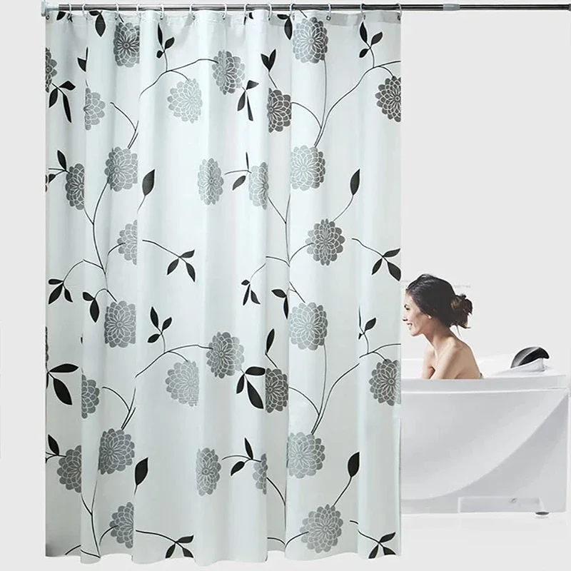 Gray Leaves Shower Curtain - Water-Resistant, Easy to Clean, Adds a Modern and Subtle Charm to Your Bathroom Decor
