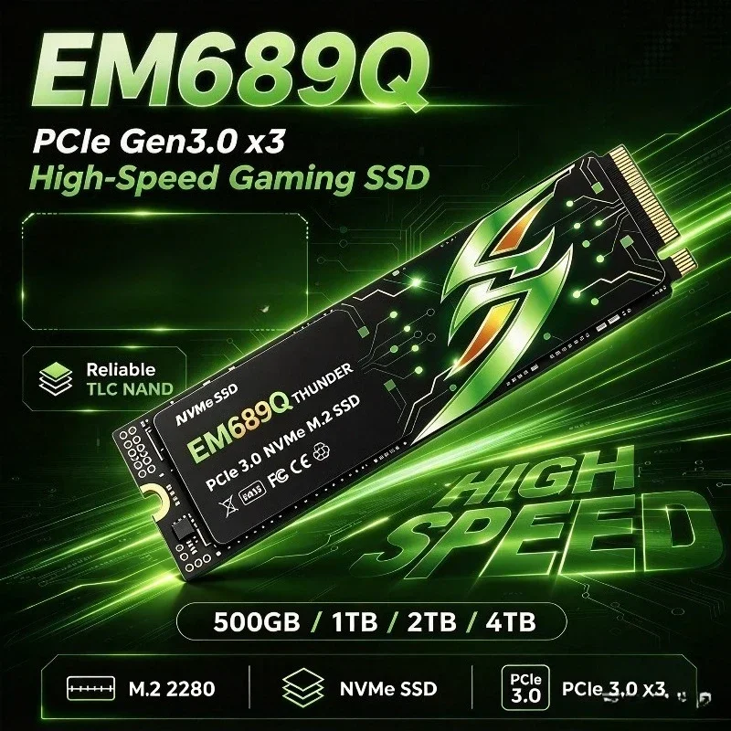 Internal M.2 2280 NVMe SSD EM689Q PCIe3.0 X3 TLC 3D NAND 500GB‑4TB High Speed Solid State Storage for Gaming PC Desktop Laptop