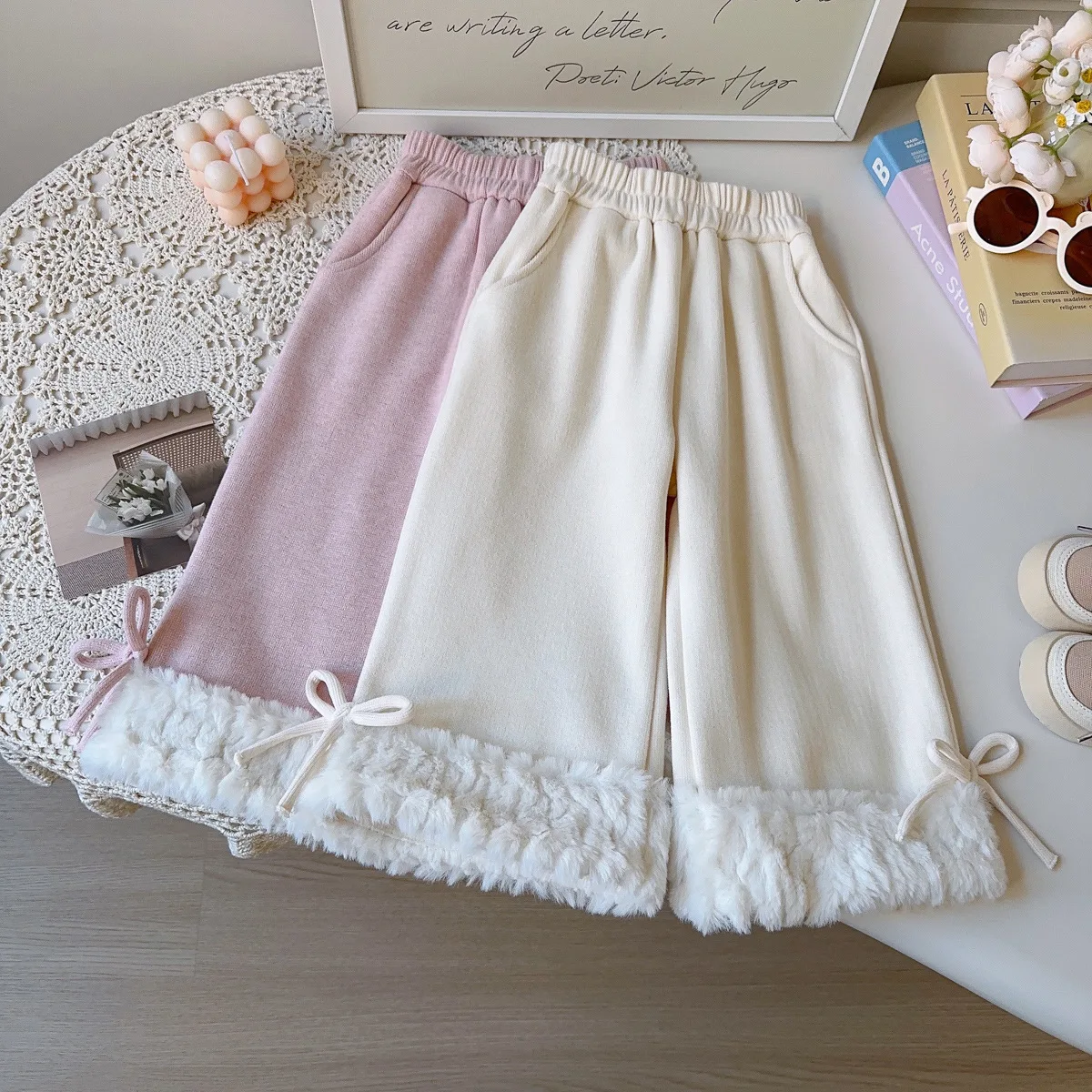 

YBFSKID Children Girls Flare Pant Winter Thick Warm Fur Hem Kids Girls Trousers Sweet Toddler Baby Girls Bell-bottoms Belle Pant