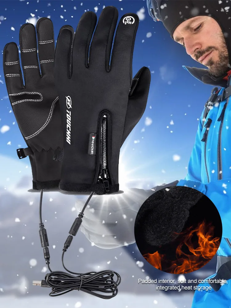 AliExpress NONE USB Winter Warm Electric Heated Gloves Waterproof Touch Screen Heating Motorcycle Gloves for Cycling Running Driving Hiking Ski
