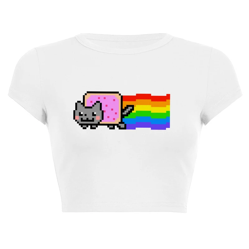 Y2K New Streetwear Women Crop Tops Fashion Summer 2000 Clothes White Hip Hop Vintage Harajuku Goth Sexy Short Sleeve T-shirt﻿﻿﻿