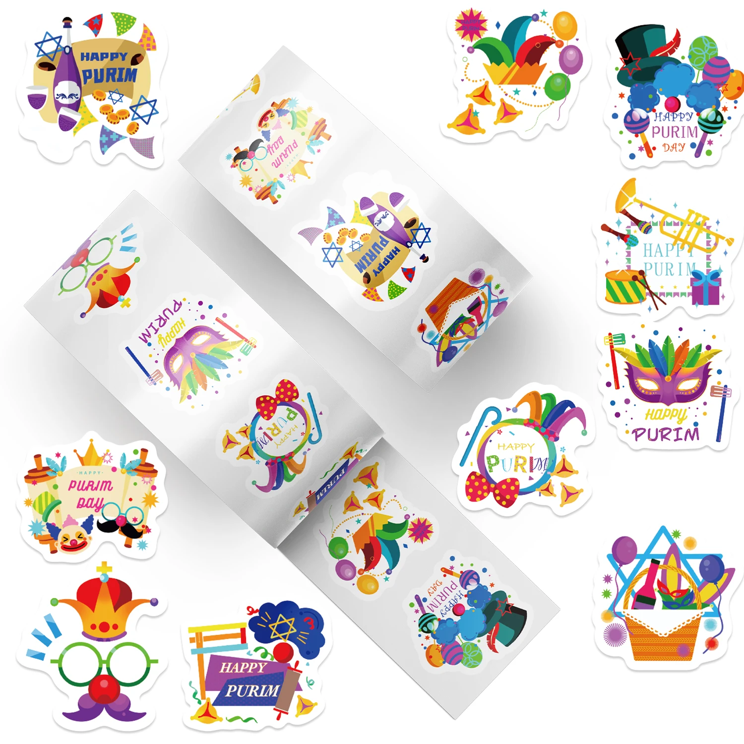 500pcs Purim Jewish Stickers Roll Vinyl Stickers Scrapbook Journaling Laptop Bumper Skateboard Water Bottles Computer Phone