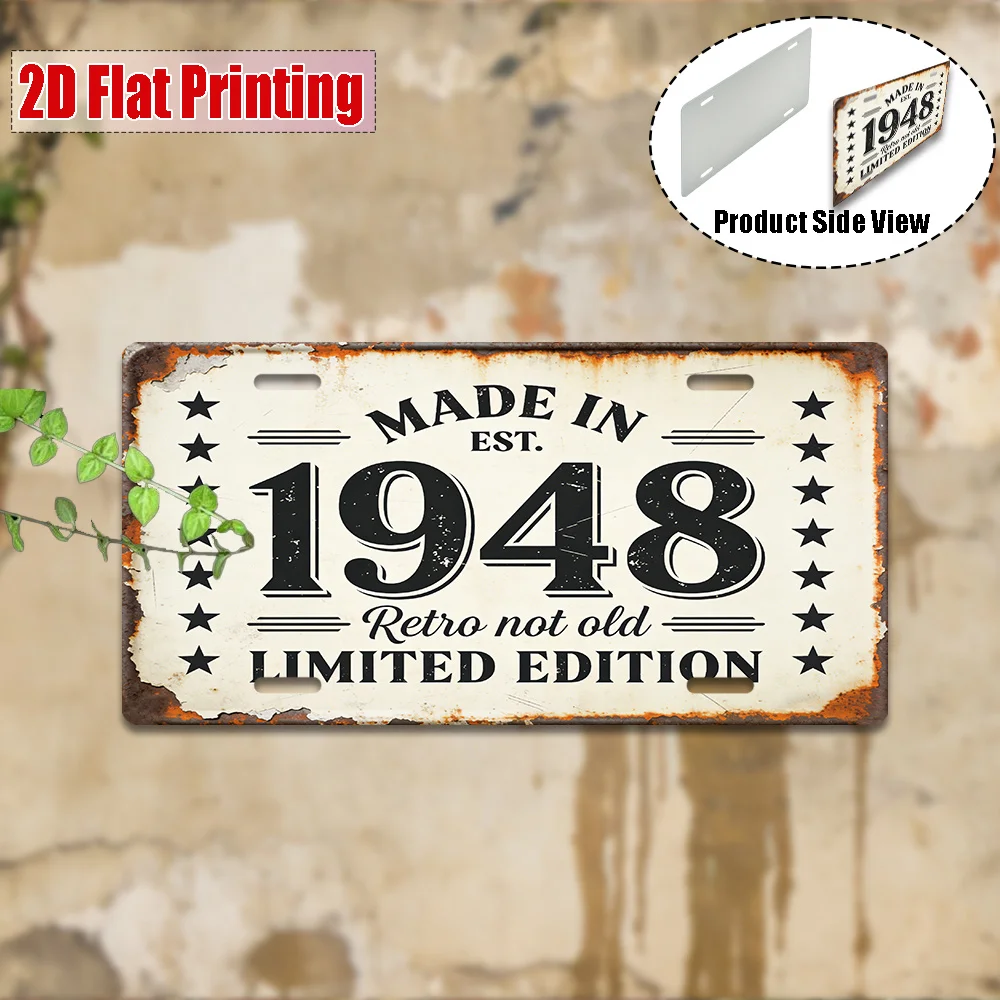 2D Flat, [2D Flat] 1pc, Vintage Metal Sign, Only for Decoration, Outdoor Wall Art (29.97cm * 14.99cm), 1948 Aluminum Sign, Retro