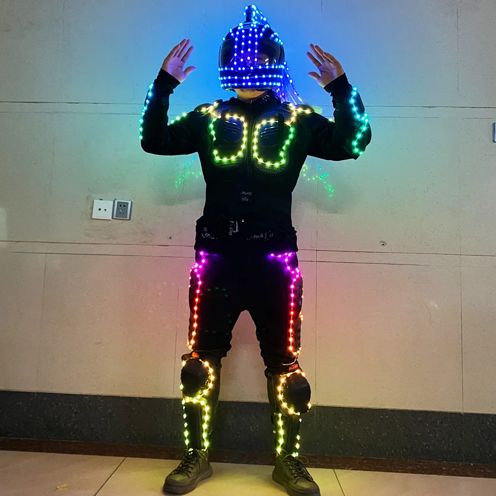 LED Robot suit led armor helmet glow-in-the-dark stage show costume Robot dance Party atmosphere Luminous prop suit