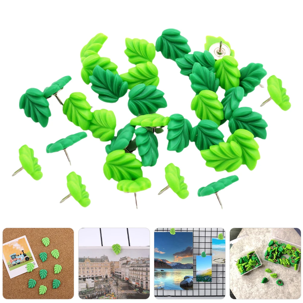 

30pcs Green Leaf Shaped Push Pins Resin Thumb Tacks Wear Resistant Plant Decorative Map Marking Poster Accessories