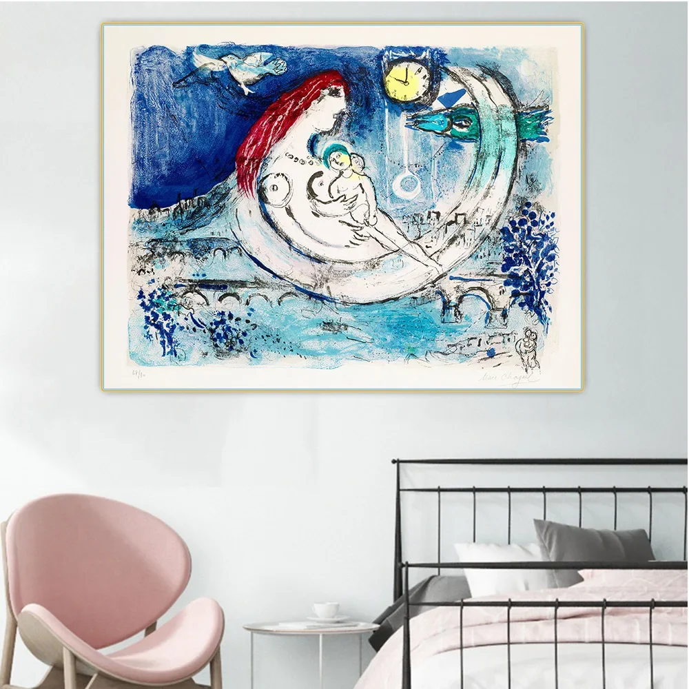 سيتون مارك شاجال 《Paysage Bleu(1958)》لوحة زيتية قماشية عمل فني شهير ملصق صورة جدار خلفية ديكور ديكور المنزل #2