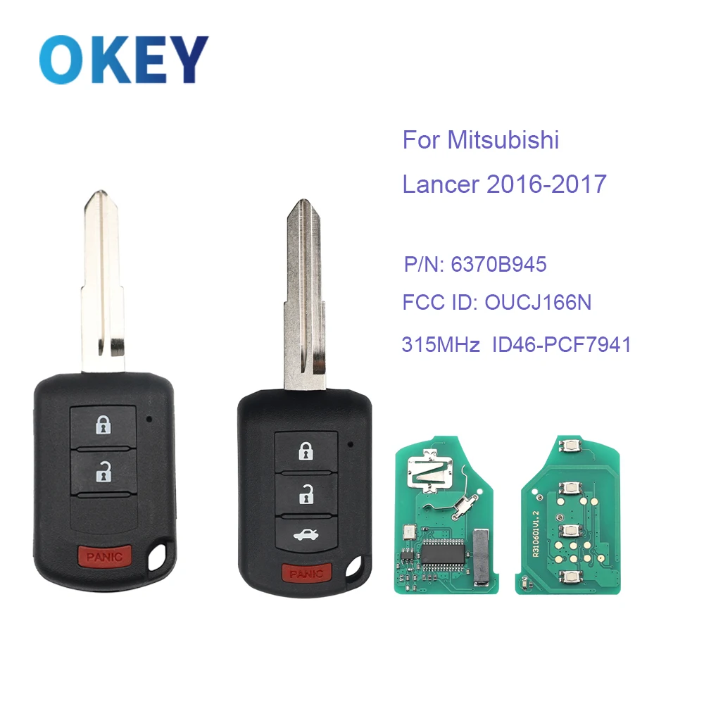 

Okey удаленный автомобильный ключ 15 МГц ID46 чип PCF7941 для Mitsubishi Lancer 2016-2017 брелок FCC ID: OUCJ166N PN: 6370B945