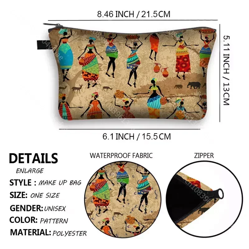 African Woman Print Cosmetic Bag Afro Ladies Makeup Bags Fashion Girls Cosmetic Case Portable Lipstick Storage Bags for Travel