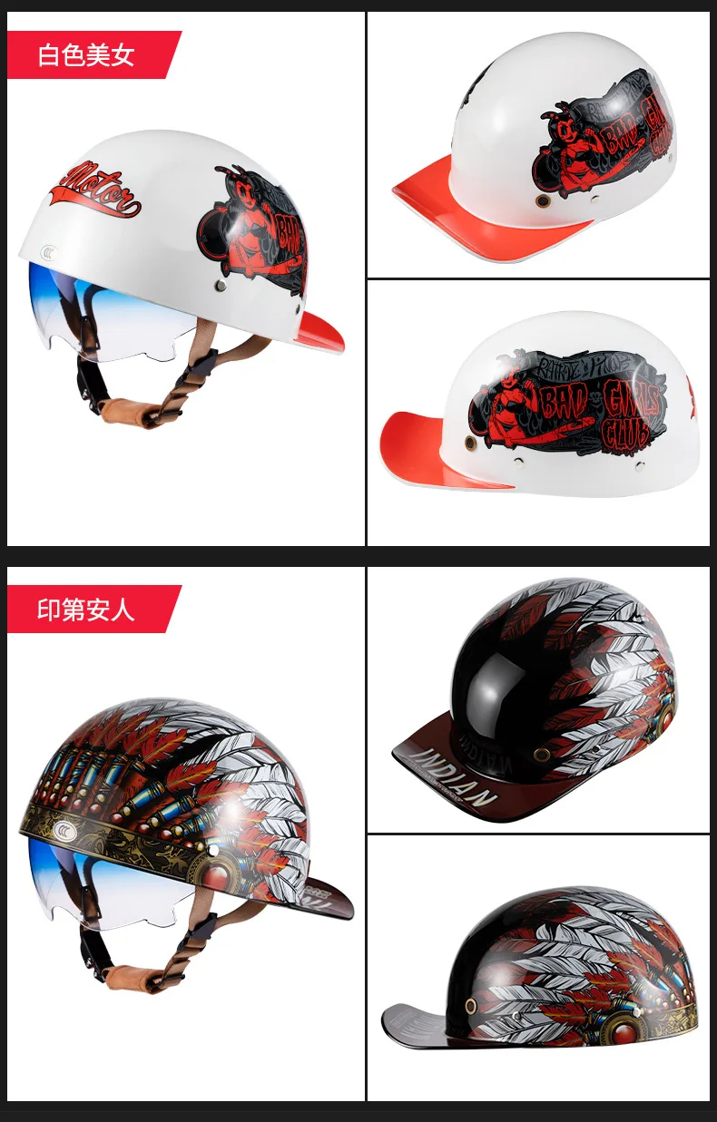 V Retro Halb Roller Helm Baseball Kappe Sicherheit für Motorrad Harley Vintage Elektrische Radfahren Motorrad Klassische Mode Helme – Detail 19