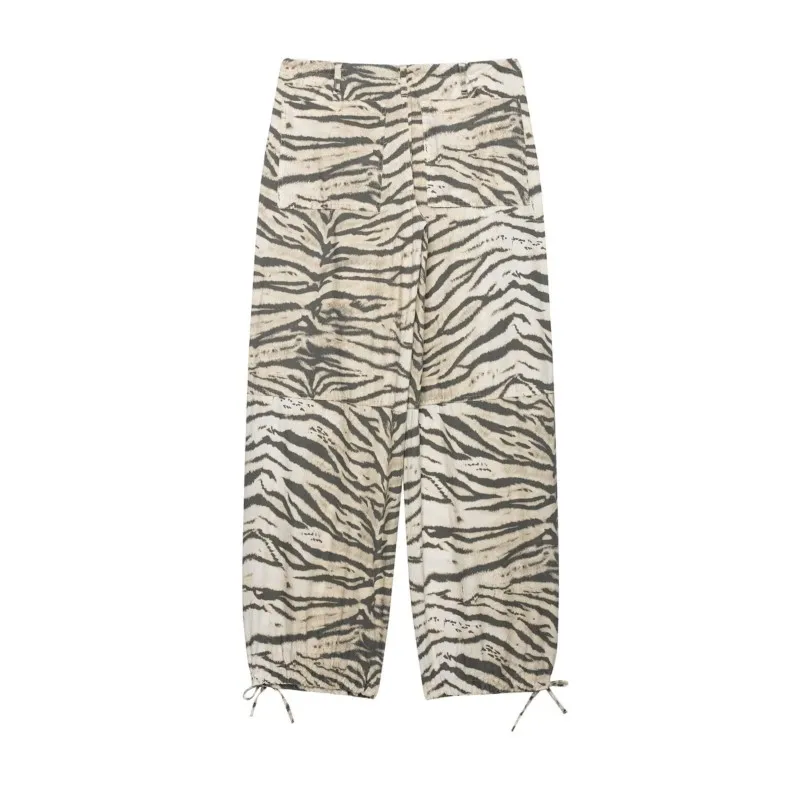 HipSeam Women's Zebra Stripes Pants New 2026 Summer Fashion Mid-waist Trousers with Lace Tie Casual Female Streetwear Pants