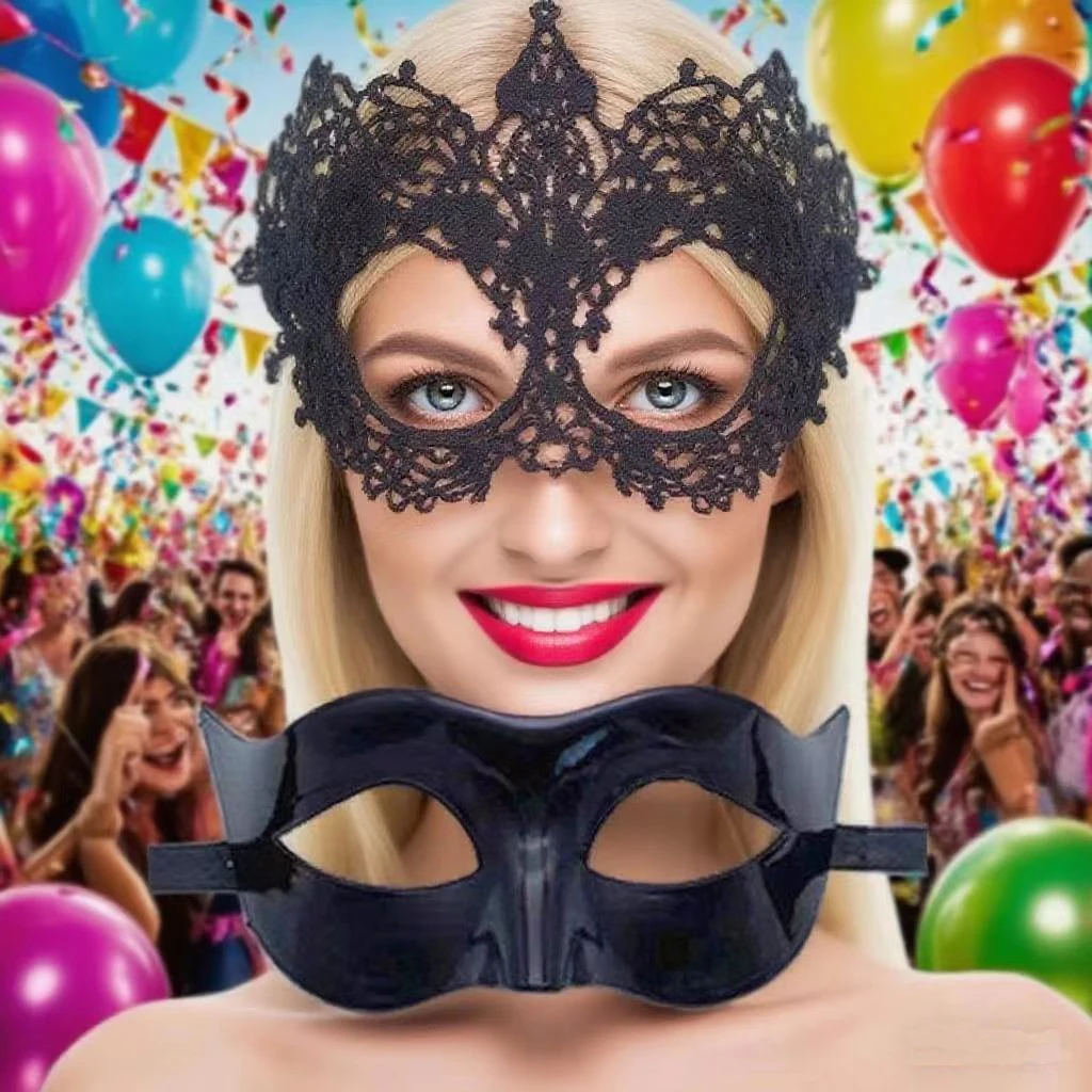 Sexy schwarze Maskerade-Augenmaske für Paare, Frauen, Männer, venezianische Party, Club, Tanz, Party, Abschlussball, Cosplay, Halloween, Make-up-Masken