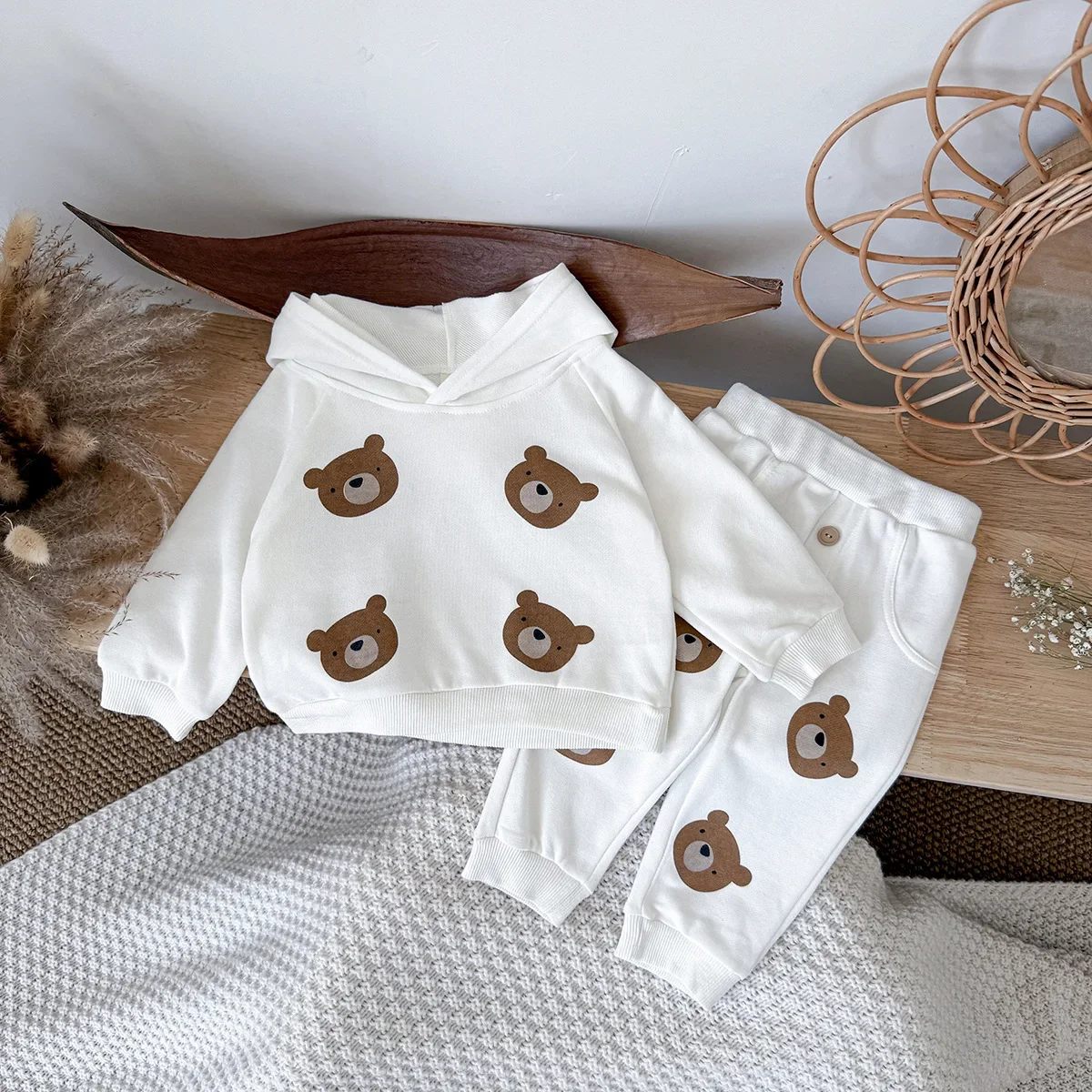 

0-3Y Babygirl Clothes 3D Bear Ear Hooded Top and Pants Baby Boys Clothes Bear Print Hoodie Set Daily Newborn Kids Outfit