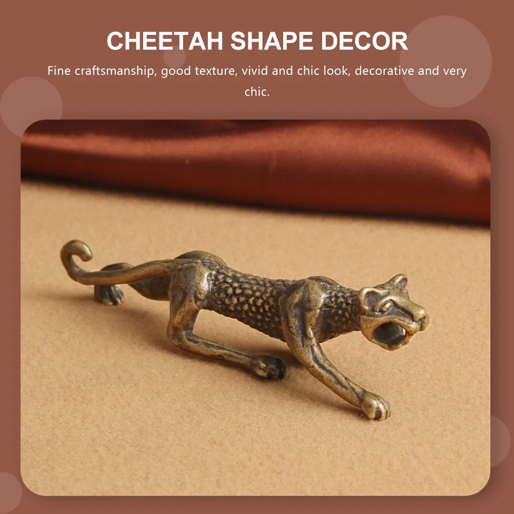 

Brass Cheetah Decor Retro Old Treatment Desktop Ornament Sturdy Vivid Brass Sculpture Elegant Study Room Decoration