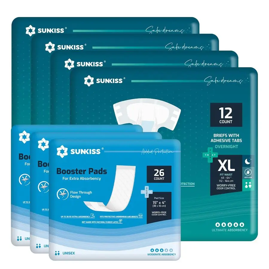 حفاضات TrustPlus للبالغين طوال الليل XLarge 48 Count amp Booster Pads 15 x 4 104 Count Bundle حماية من التسرب، التحكم في الرائحة، فائقة #1