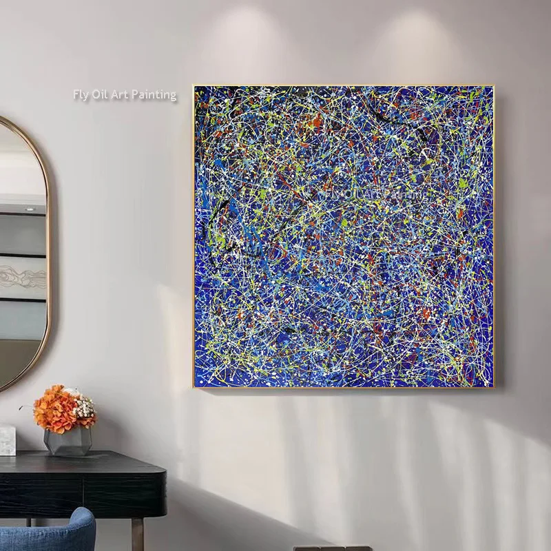 Sepecial Design Abstract Gray Black Messy Color Oil Painting Handmade Dark Blue Yellow Messy Canvas Wall Art Modern Home Decor