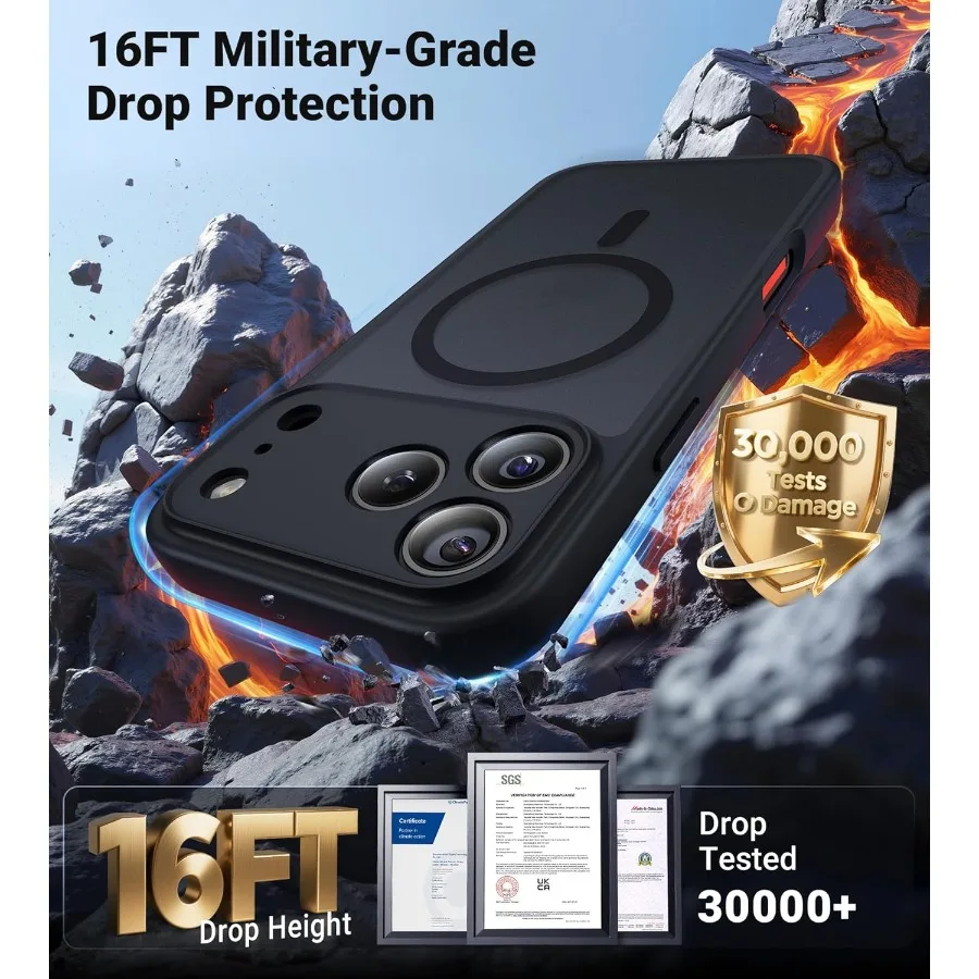 حافظة حماية مغناطيسية كاملة للكاميرا لهاتف iPhone 17 Pro Max 6.9 مع توافق MagSafe عسكري مقاوم للصدمات ومضاد للانزلاق M