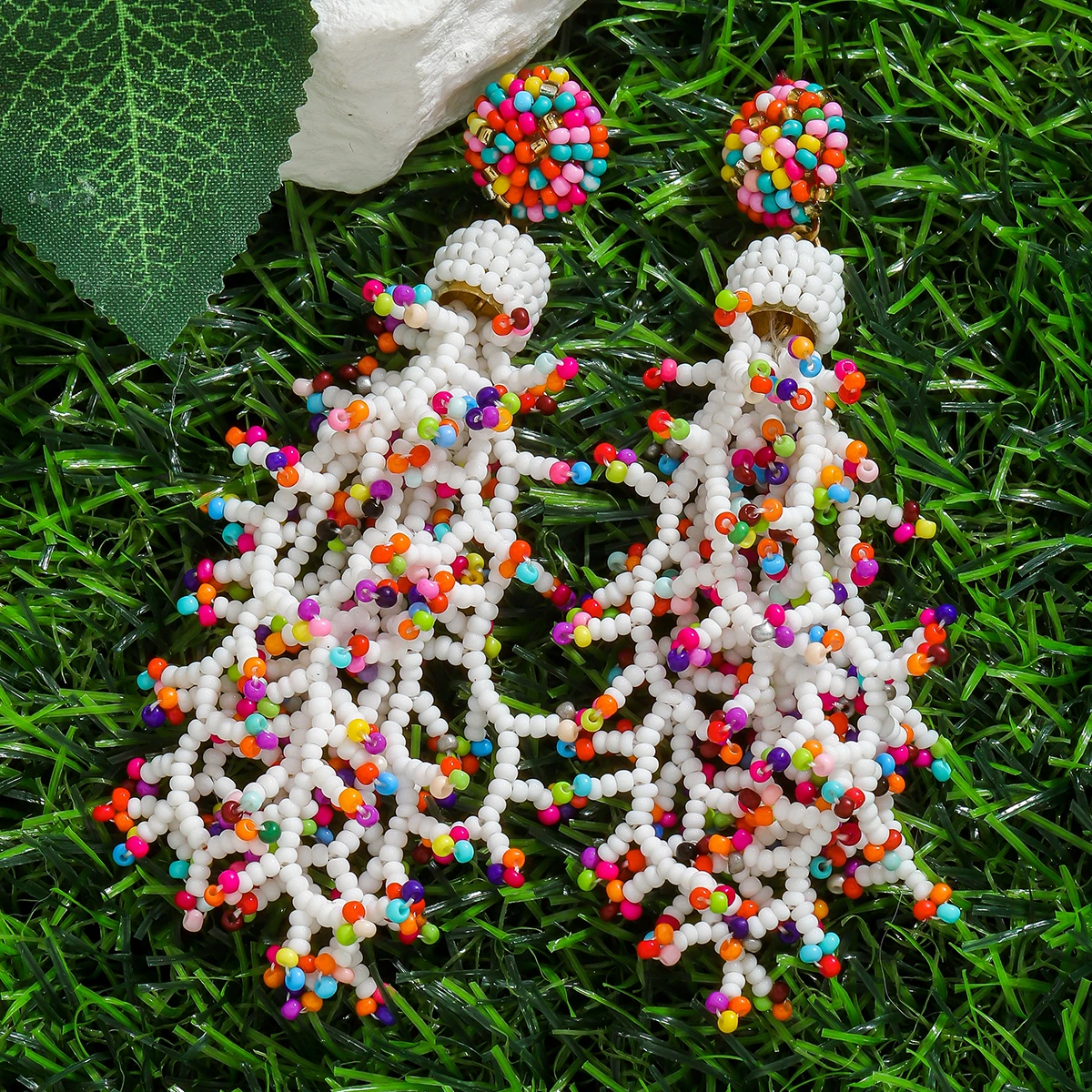 Bohemian Handmade Beaded Colorful Coral Tassel Dangle Earrings For Women Creative Statement Ocean Vacation Accessory Party Gifts