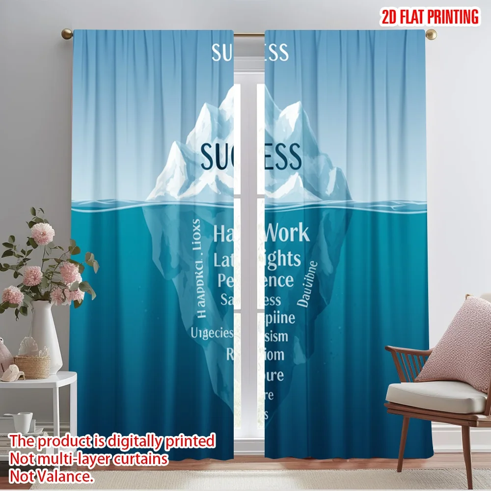 

2pcs 2D flat printing Curtain Iceberg Success Hard Work Persistence Polyester Fabric Without Electricity Festive Curtains