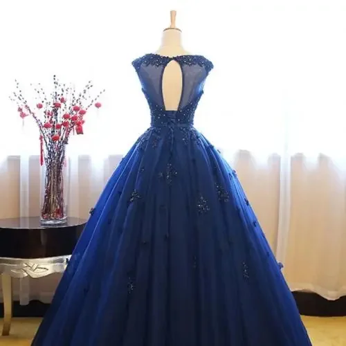 Blue Back Hollow Quinceanera Dresses Vestidos De 16 Anos Simple Beading Party Charming Appliques Vestido Debutante Customized