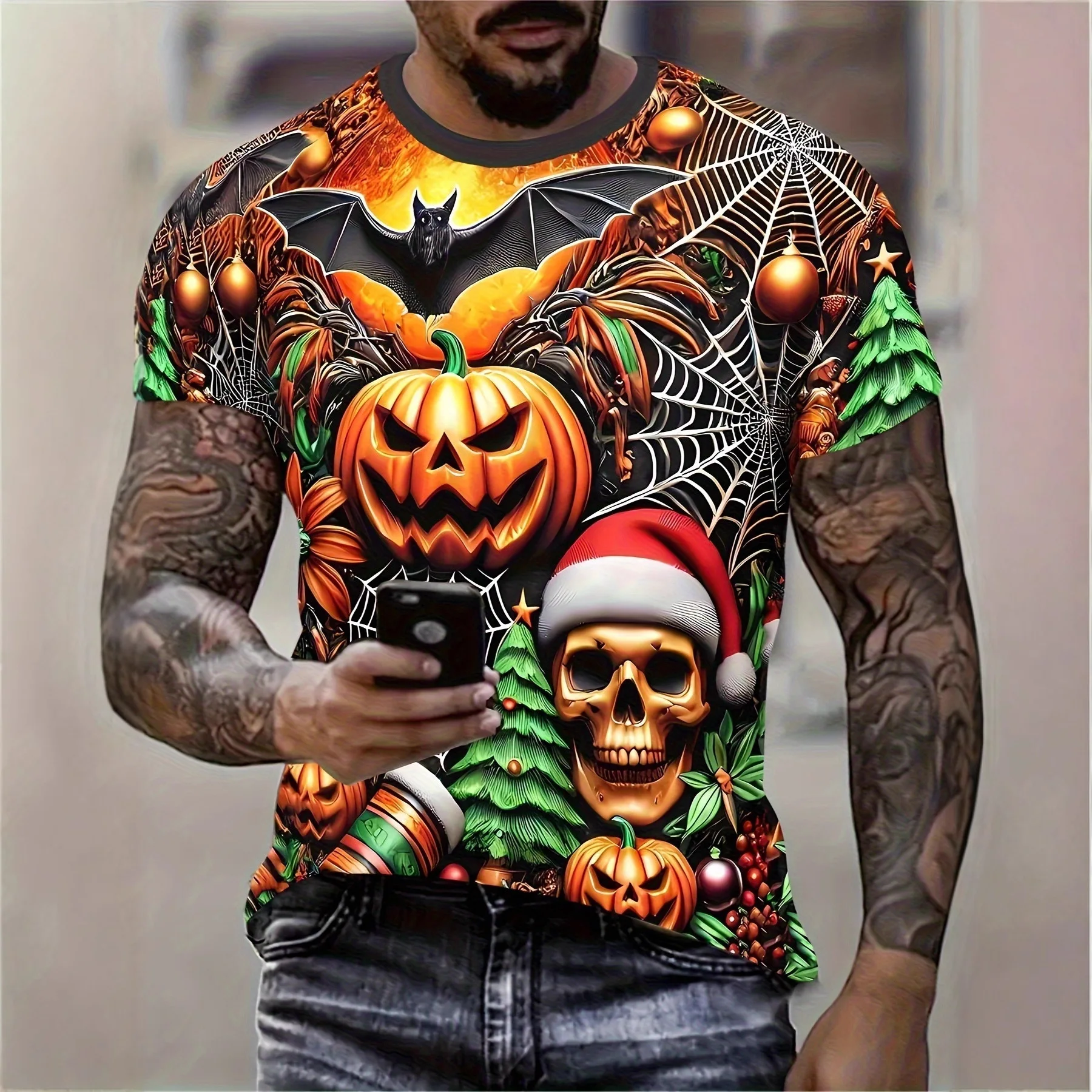 

Summer Men's Women's 3D Printing Christmas Pumpkin and Skull Graphic Quick-drying T-shirts Unisex Fashion Casual Street Tees Top