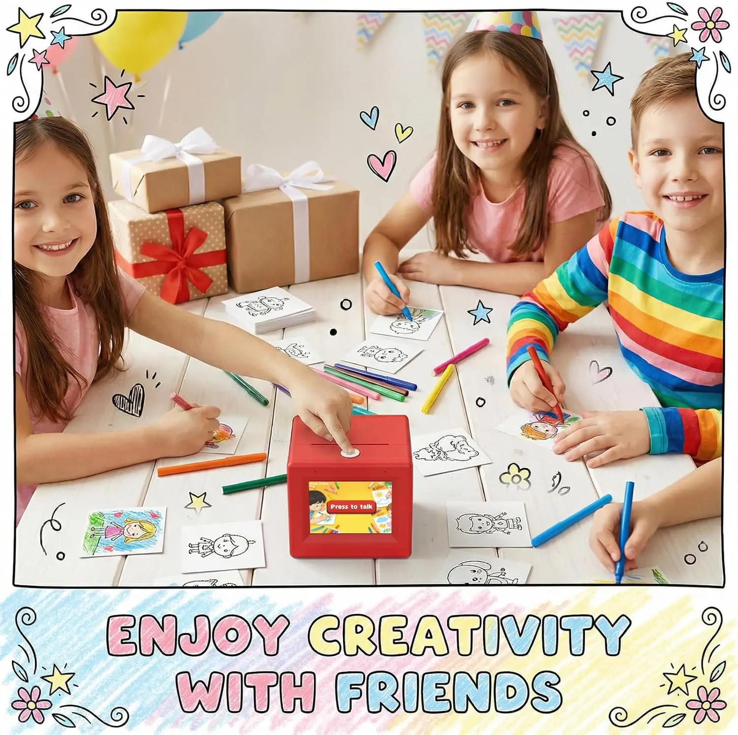 Smart AI Voice Control Inkless Thermal Sticker Printer for Kids Mini Pocket Photo Maker with 5 Pens 4 Paper DIY Craft Toy Gift