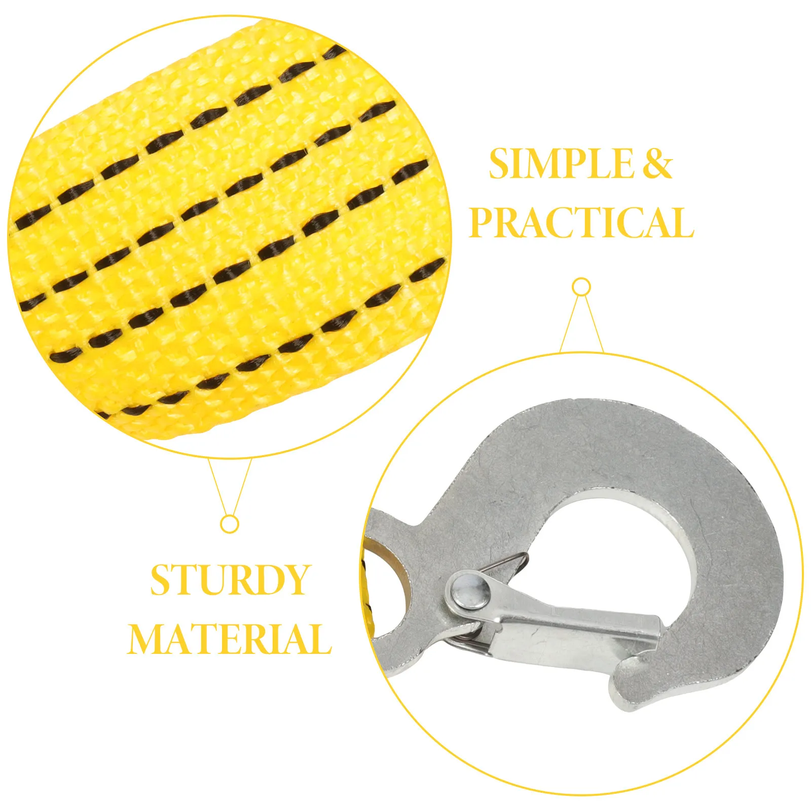 Car Trailer Rope Double Thick Nylon Yellow Fluorescent Safety Hook Forged Iron Hook Sturdy Strong Winch Rope Nylon Car Trailer