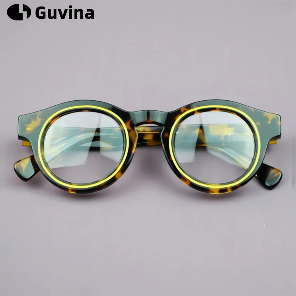 

New Handmade Acetate Eyeglasses Frame Vintage Round for Men Thick Glasses Frame Oversize Women Fashion Eyewear Tortoiseshell