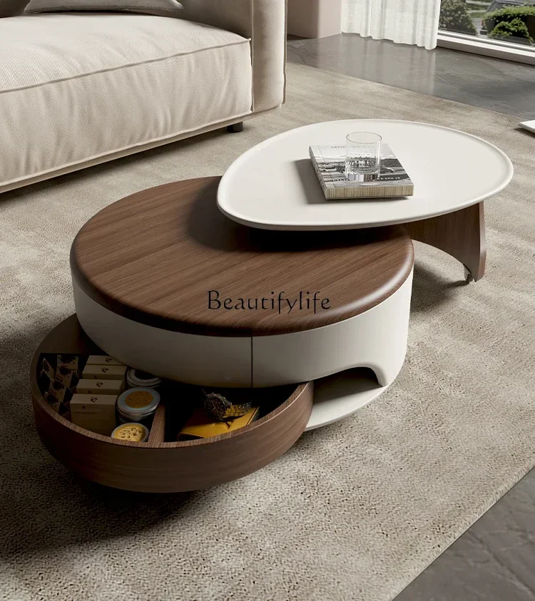 

XXCoffee table living room household small apartment light luxury modern advanced round multi-functional movable tea table