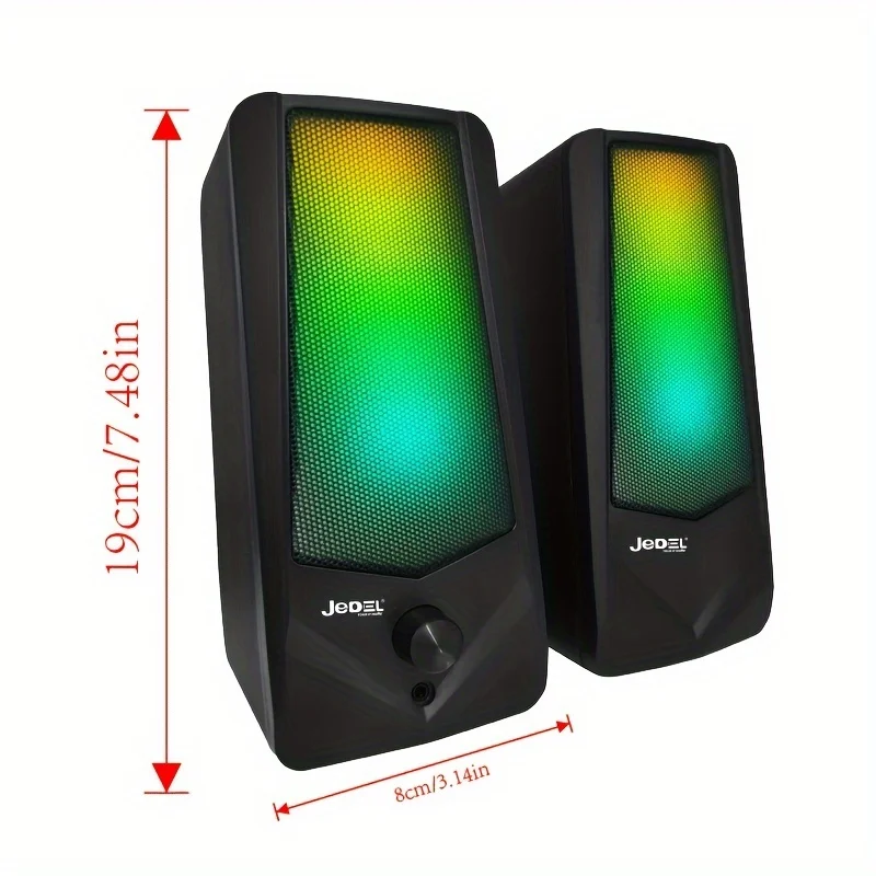 RGB Computer Speakers For PC, RGB Adjustable Lighting, Volume Numb, Stereo 2.0 USB Wired Speaker, USB+3.5mm Jacke