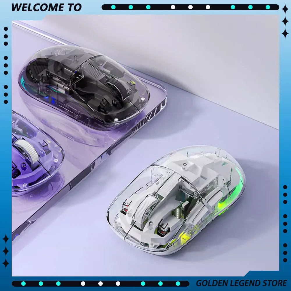 AULA SC660 Ergonomic Gaming Mouse Tri Mode Wireless Bluetooth Mouse 10000DPI Optical Sensor Transparent Customize PC Accessories