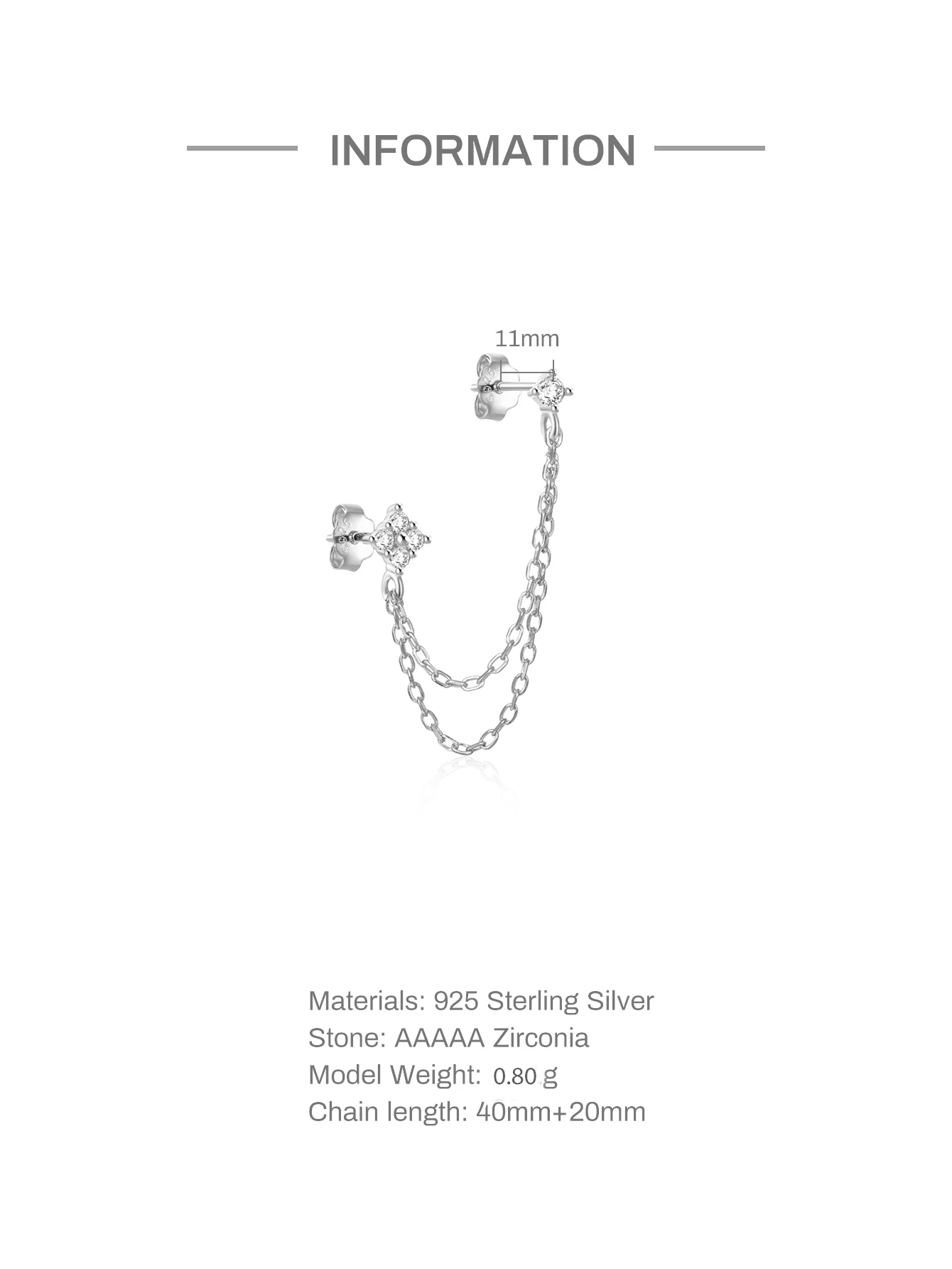 ROXI 1 Stück S925 Silber Verbundene Kette CZ Tragus Stud Doppelketten-Knorpelpiercing Einfacher Eleganter Ohrring für Tägliche Anlässe – Detail 2